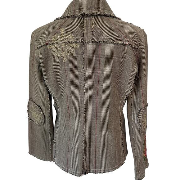 LE LIS BLANC Blazer Womens Large Glen Plaid with Embroidery Maximalism Raw Edge - Picture 2 of 14